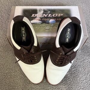 Dunlop Leather Golf Shoes. White & Brown Saddle. Men's Cleats. Size 10.